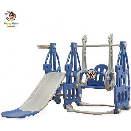 Kinder speeltoestel 3-in-1 - glijbaan - schommel - binnen en buiten - Bollies Best - plastic klimrek - blauw/roze/groen